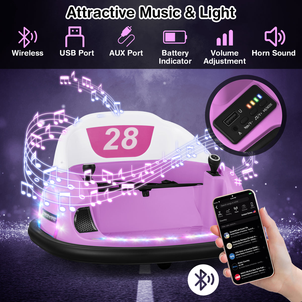 12V 360° Ride on Bumper Car for Toddlers with Remote Control-Pink view 9