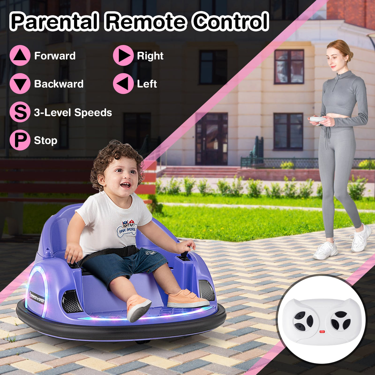 12V 360° Ride on Bumper Car for Toddlers with Remote Control-Purple view 8