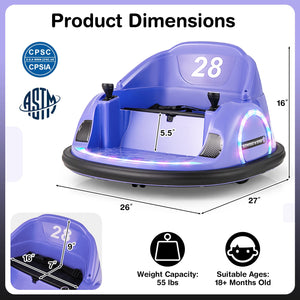 12V 360° Ride on Bumper Car for Toddlers with Remote Control-Purple view 4