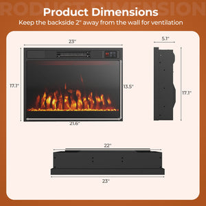 23 Inches 750W/1500W Electric Fireplace Heater with Alter Flame Color and Brightness view 5