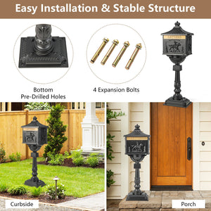 Retro Cast Aluminum Mailbox Security Postal Letter Box with Baffle Door-Black view 9