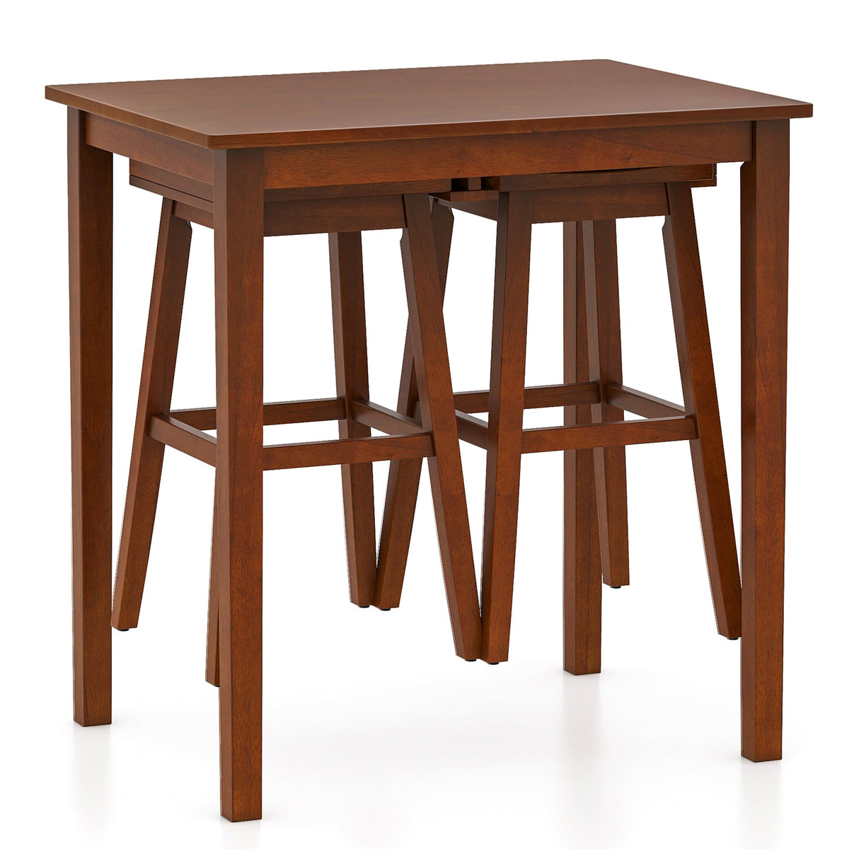 3-Piece Bar Table Set with Pub Table and 2 Saddle Stools-Espresso view 4