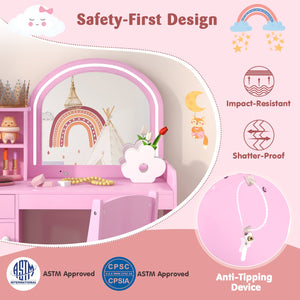 Kids Vanity Table and Chair Set with Shelves Drawer and Cabinet-Pink view 6