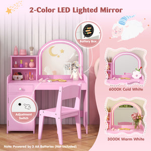 Kids Vanity Table and Chair Set with Shelves Drawer and Cabinet-Pink view 8