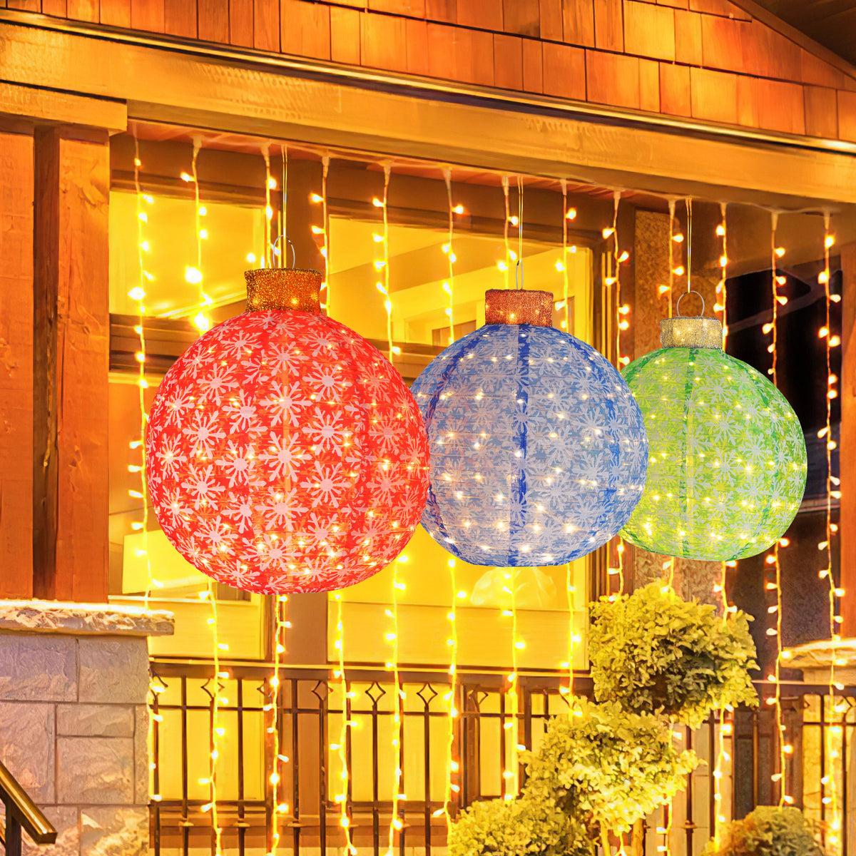 3-Piece Pre-Lit Pop up Christmas Ball Set with Warm White LED Lights view 3