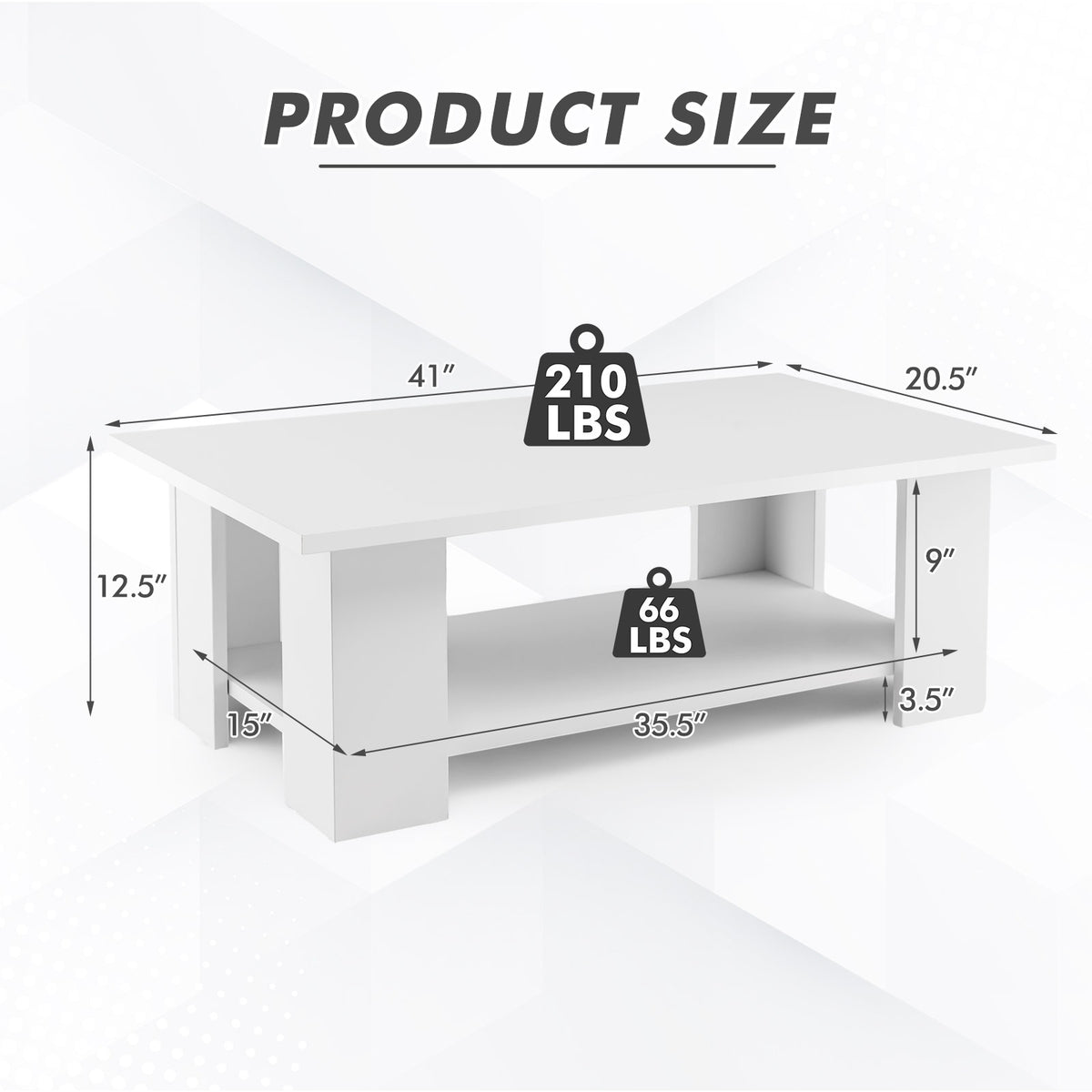 Large 36 Inch 2-tier Wooden Modern Coffee Table with Storage Shelf view 5