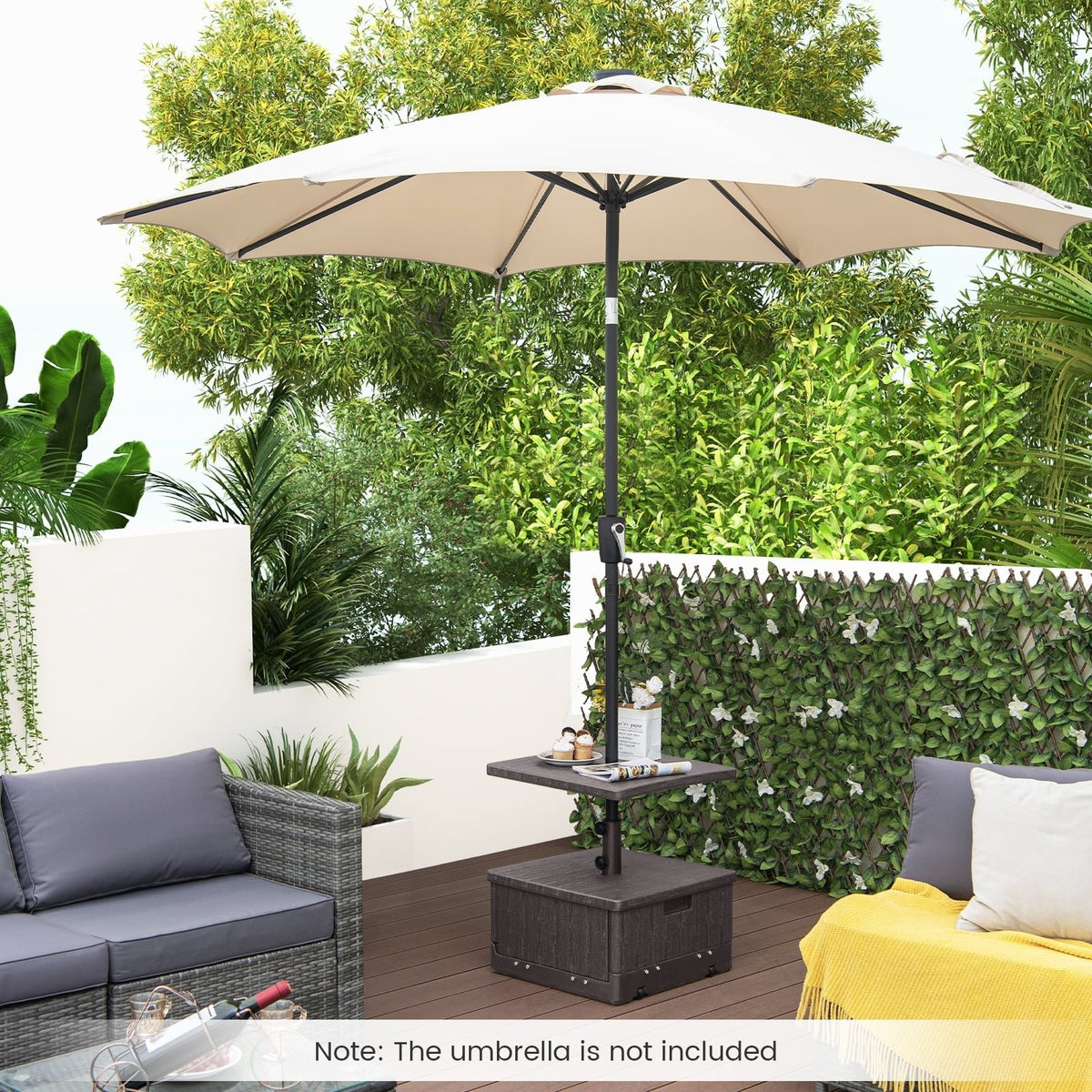 175 LBS Outdoor Fillable Umbrella Base with Table Tray-Brown view 6
