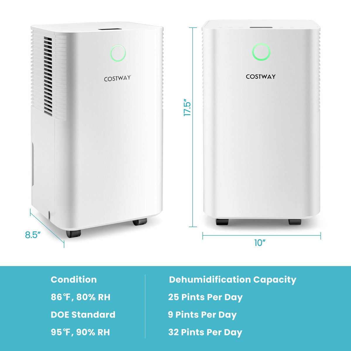 1750 Sq. Ft 32 Pints Dehumidifier with Auto Defrost and 24H Timer Drain Hose-White view 4