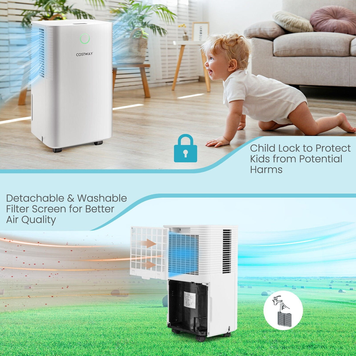 1750 Sq. Ft 32 Pints Dehumidifier with Auto Defrost and 24H Timer Drain Hose-White view 5