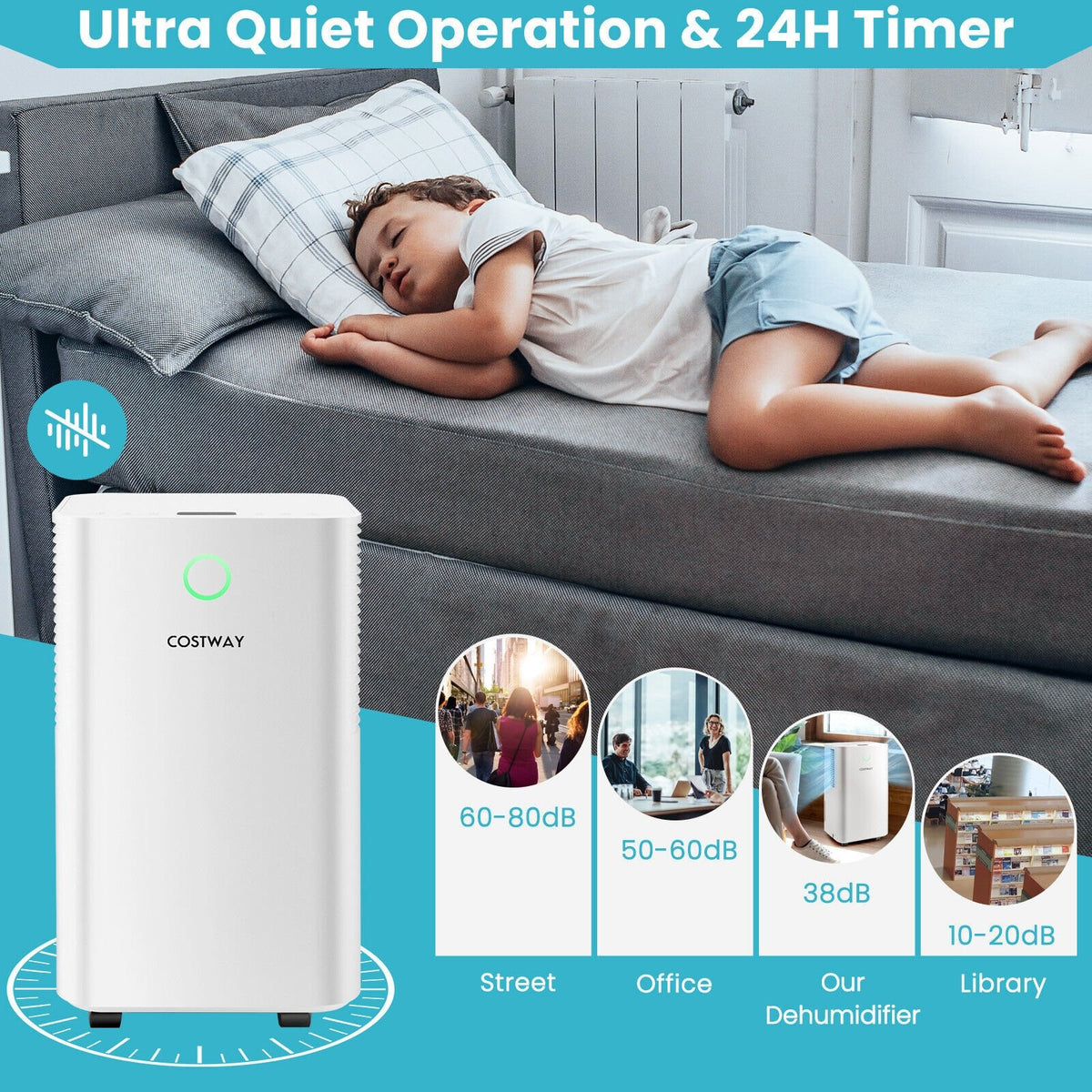 1750 Sq. Ft 32 Pints Dehumidifier with Auto Defrost and 24H Timer Drain Hose-White view 8