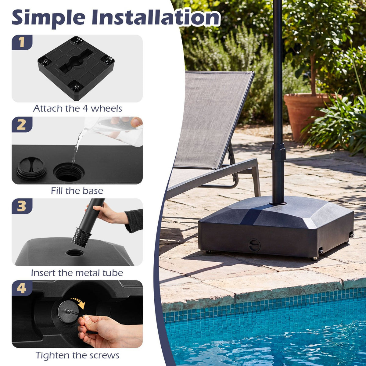 176 LBS Fillable Mobile Umbrella Base with 4 Wheels and 2 Locks-Black view 9