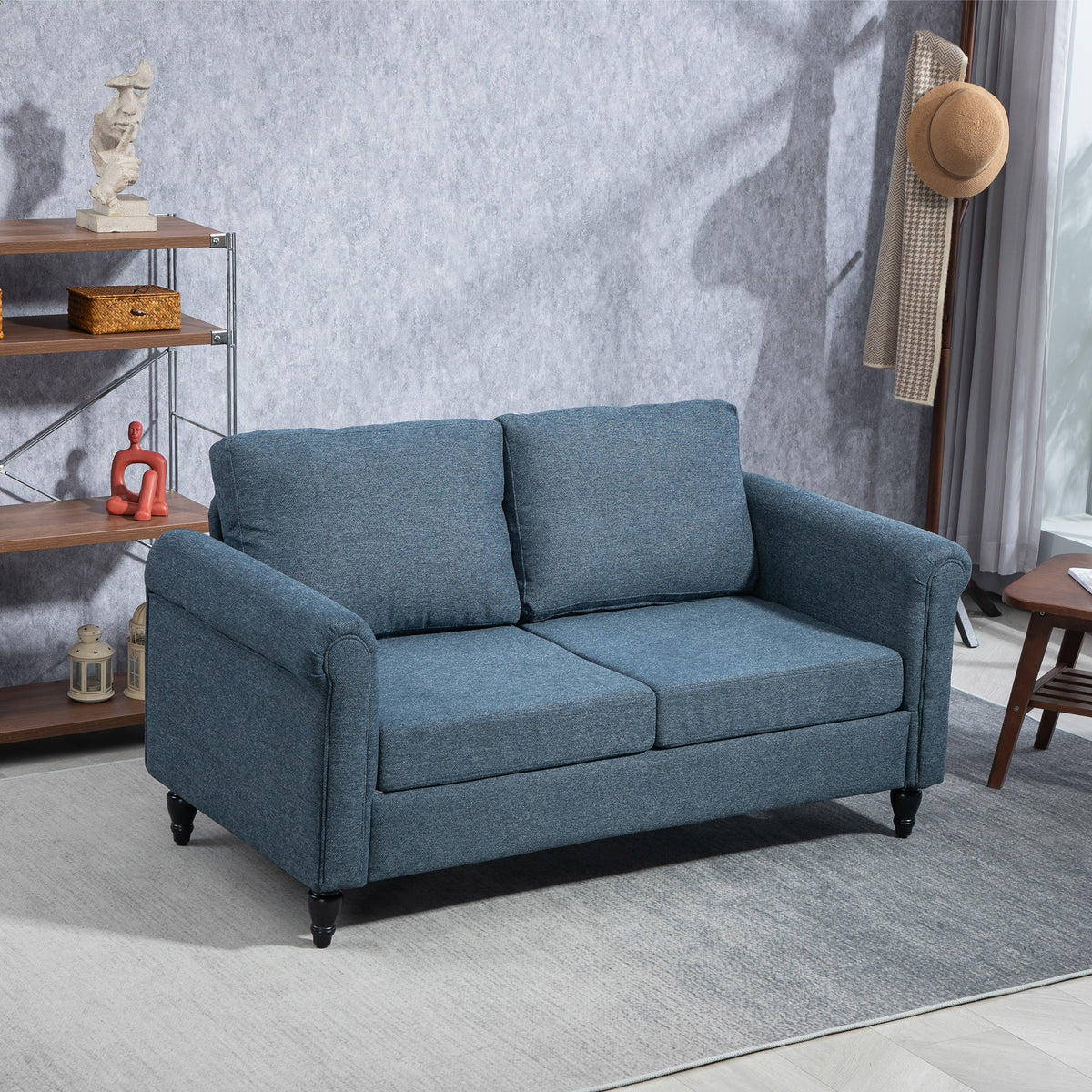 Vintage Loveseat, Upholstered Love Seat Furniture, Chenille-feel Fabric 2 Seater Sofa Couch with Rolled – view 14