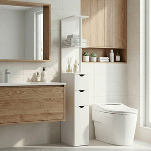 Tall Bathroom Storage Cabinet, Narrow Bathroom Cabinet with Drawers and Open Shelves for Small Spaces – view 22