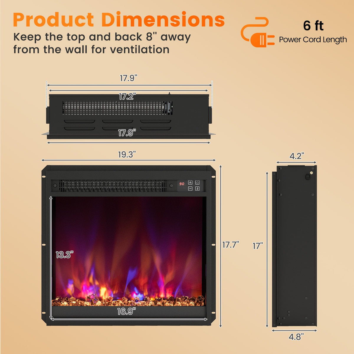 18/23/26 Inch 1500W Electric Fireplace Insert with Remote Control-18 inches view 4
