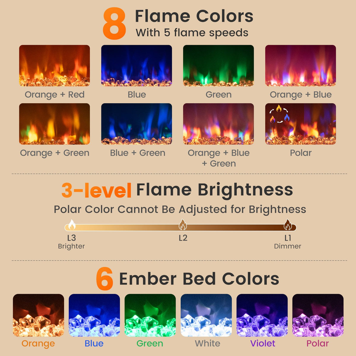 18/23/26 Inch 1500W Electric Fireplace Insert with Remote Control-18 inches view 7