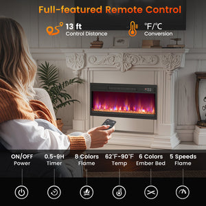 18/23/26 Inch 1500W Electric Fireplace Insert with Remote Control-26 inches view 8
