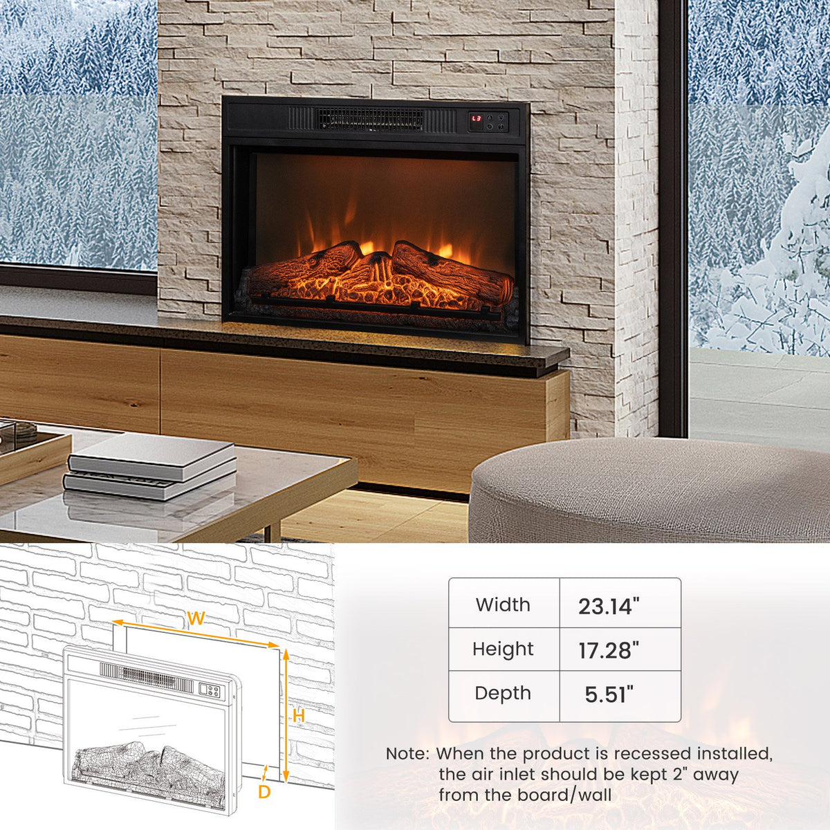 18/23 Inch Electric Fireplace Inserted with Adjustable LED Flame-23 inches view 6