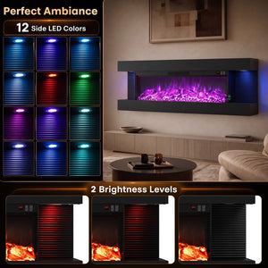 3-Sided Black Wall Mount Electric WiFi Fireplace with Floating Mantel and 12 Flame Ambient-50 Inches view 6