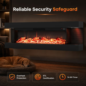 3-Sided Black Wall Mount Electric WiFi Fireplace with Floating Mantel and 12 Flame Ambient-50 Inches view 7