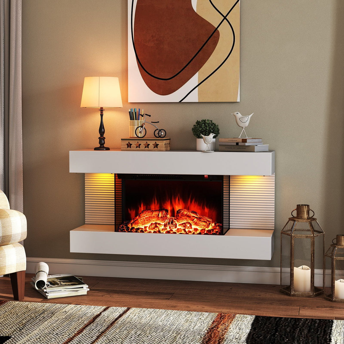 18/36 Inch 3-Sided Wall Mounted Electric Fireplace with 32/50 Inch Wide Floating Mantle-32 Inch view 2