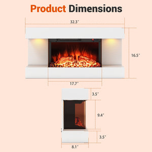 18/36 Inch 3-Sided Wall Mounted Electric Fireplace with 32/50 Inch Wide Floating Mantle-32 Inch view 4