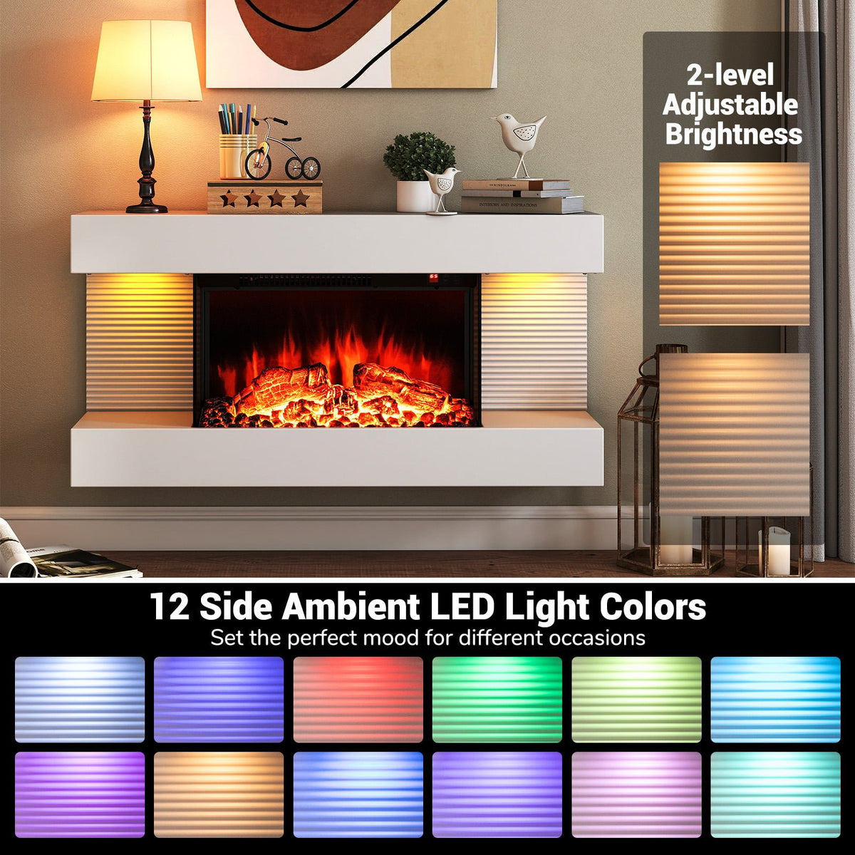 18/36 Inch 3-Sided Wall Mounted Electric Fireplace with 32/50 Inch Wide Floating Mantle-32 Inch view 5
