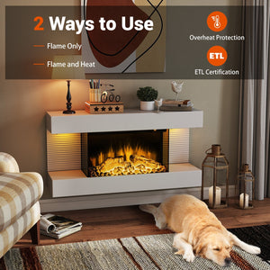 18/36 Inch 3-Sided Wall Mounted Electric Fireplace with 32/50 Inch Wide Floating Mantle-32 Inch view 9