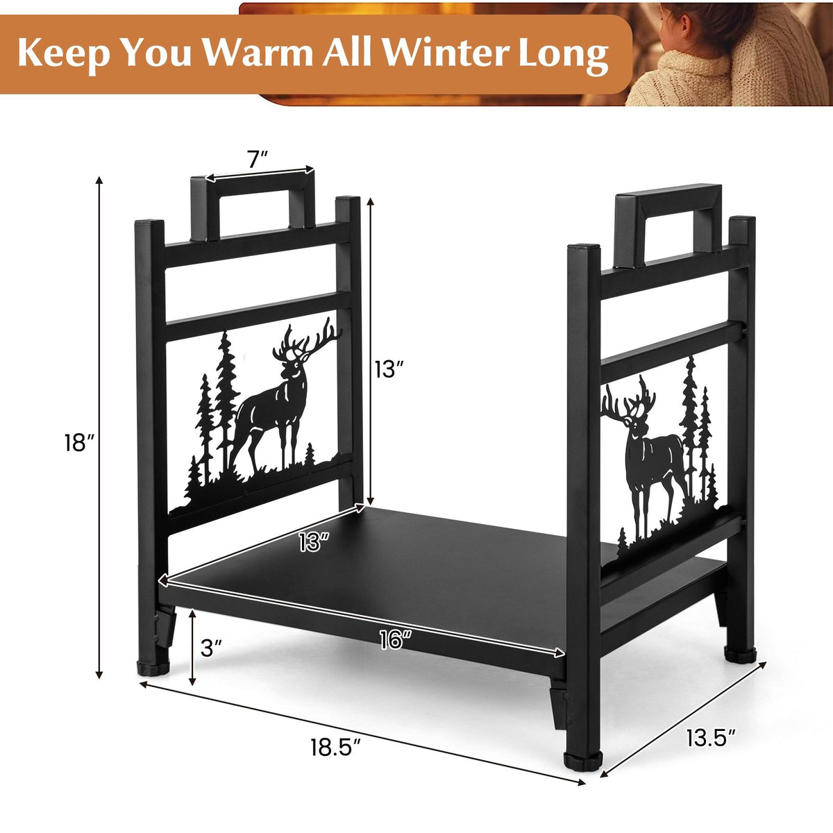 18.5 Inch Metal Firewood Rack with Dual Handles view 5