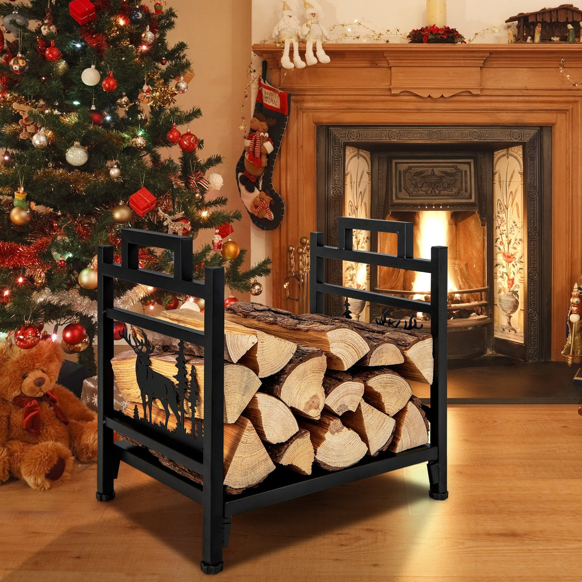18.5 Inch Metal Firewood Rack with Dual Handles view 6