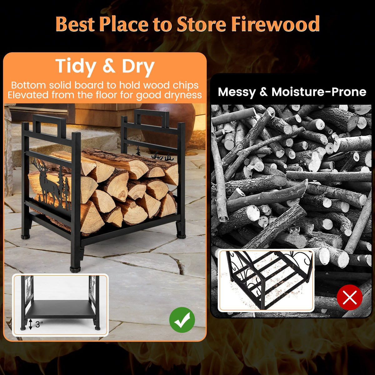 18.5 Inch Metal Firewood Rack with Dual Handles view 8