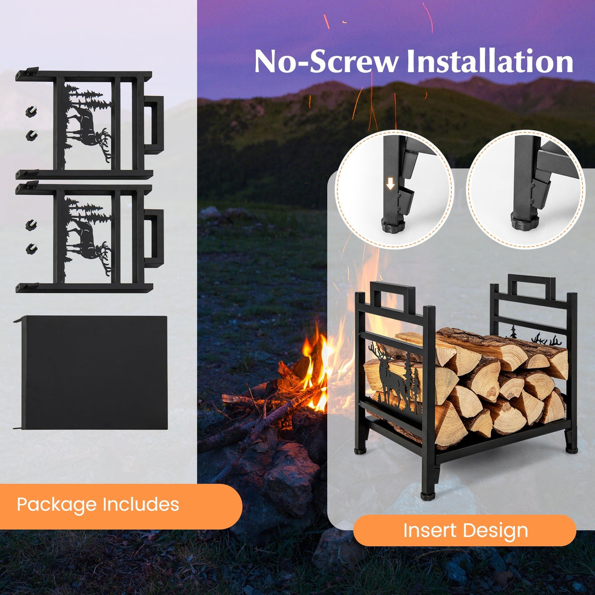18.5 Inch Metal Firewood Rack with Dual Handles view 9