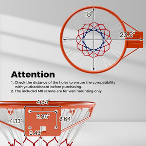 18 inches Basketball Rim Heavy Duty Wall Mounted Basketball Rim Goal Replacement-Orange view 5