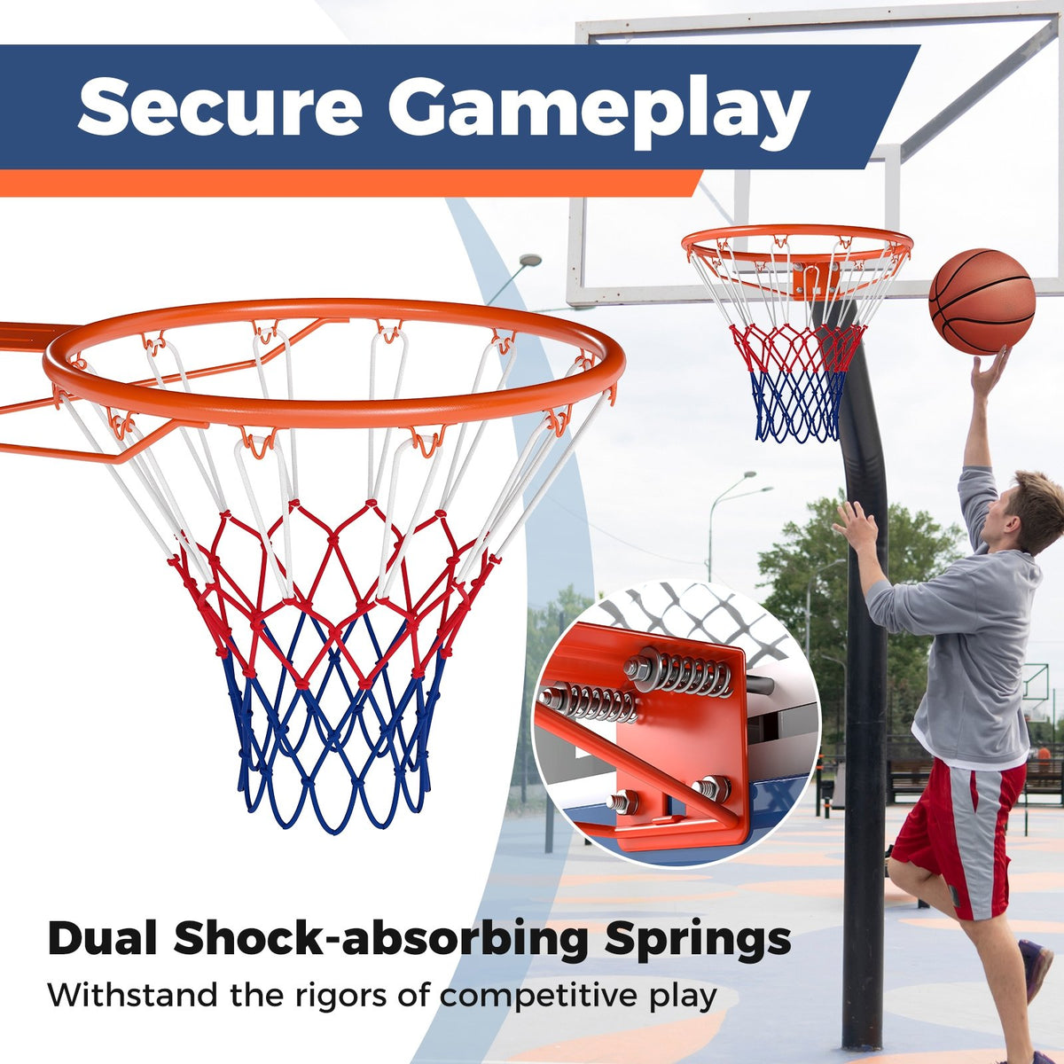 18 inches Basketball Rim Heavy Duty Wall Mounted Basketball Rim Goal Replacement-Orange view 6