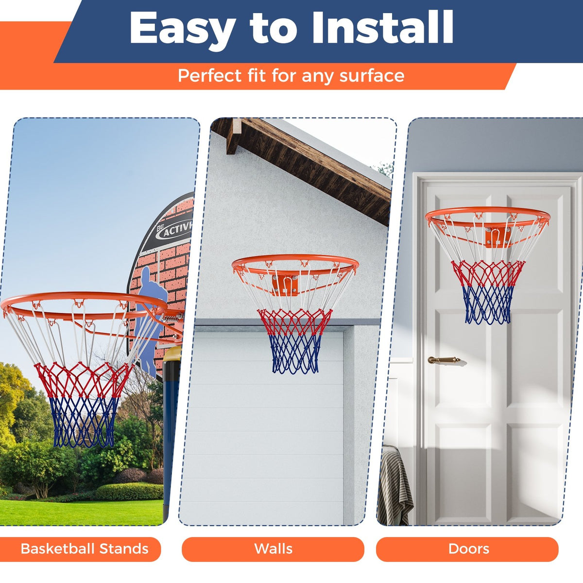 18 inches Basketball Rim Heavy Duty Wall Mounted Basketball Rim Goal Replacement-Orange view 7
