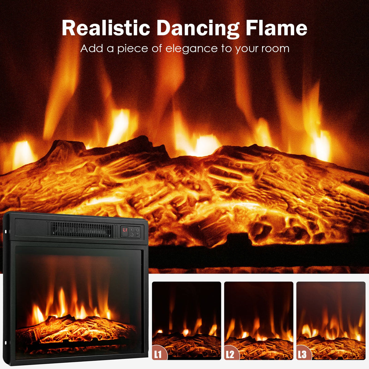 18 Inch Electric Fireplace Inserted with Adjustable LED Flame view 6
