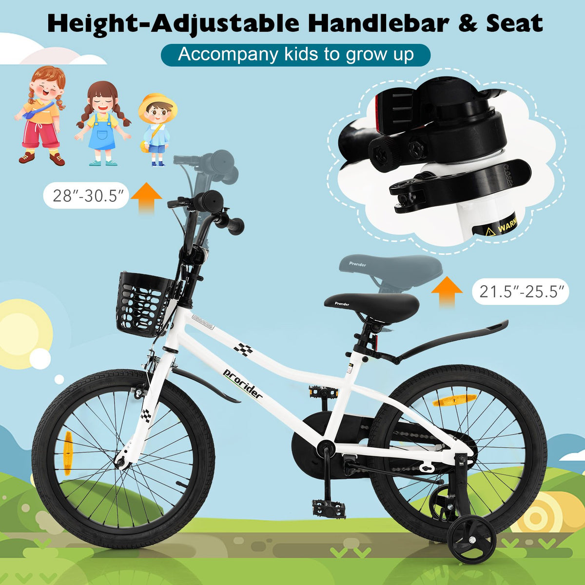 18 Feet Kids Bike with Removable Training Wheels-Black & White view 7