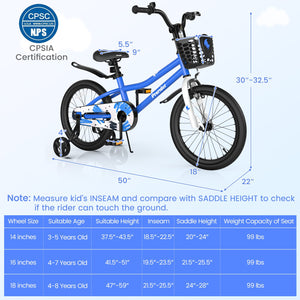 18 Feet Kids Bike with Removable Training Wheels-Blue view 5