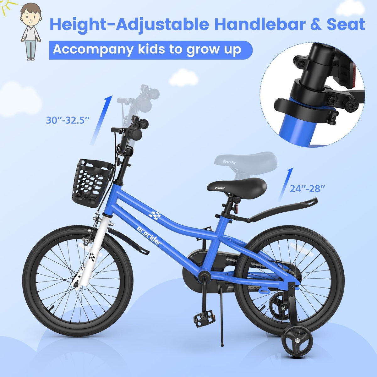 18 Feet Kids Bike with Removable Training Wheels-Navy view 9