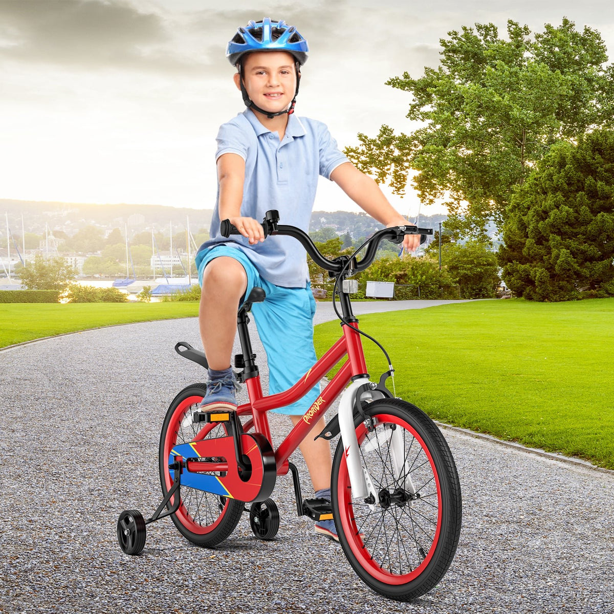 18 Feet Kids Bike with Removable Training Wheels-Red view 2