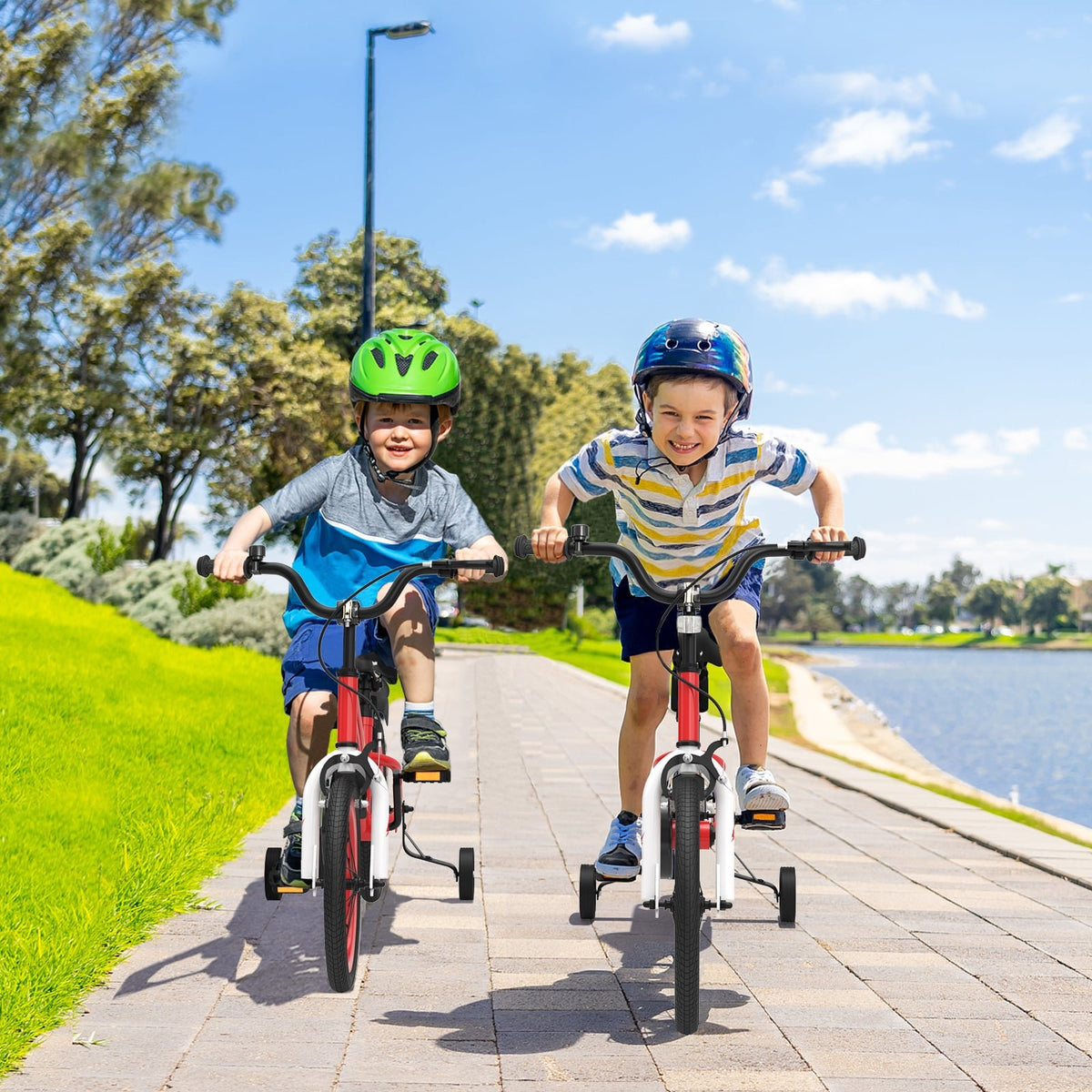 18 Feet Kids Bike with Removable Training Wheels-Red view 3