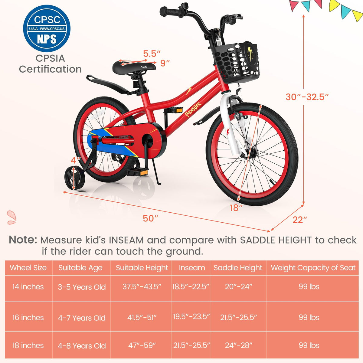 18 Feet Kids Bike with Removable Training Wheels-Red view 5