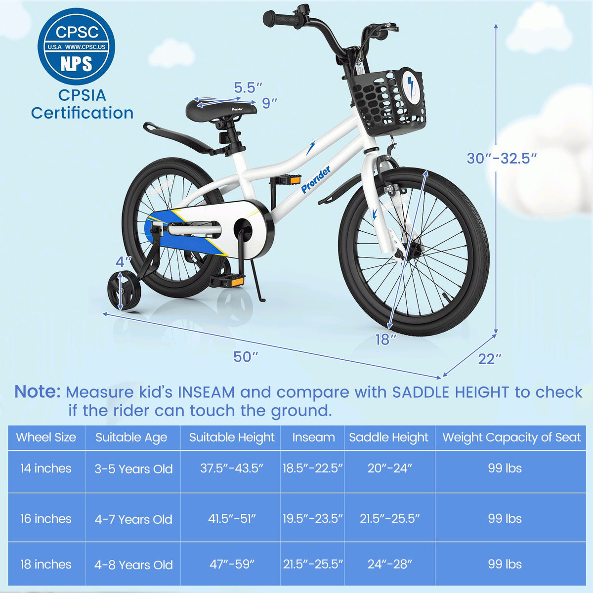 18 Feet Kids Bike with Removable Training Wheels-White view 5