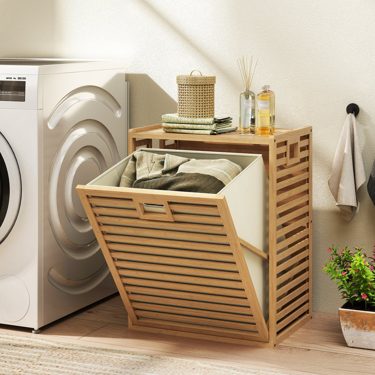 18 Gal Bamboo Tilt-out Laundry Hamper with Removable Fabric Bin-Natural view 2