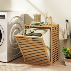 18 Gal Bamboo Tilt-out Laundry Hamper with Removable Fabric Bin-Natural view 2