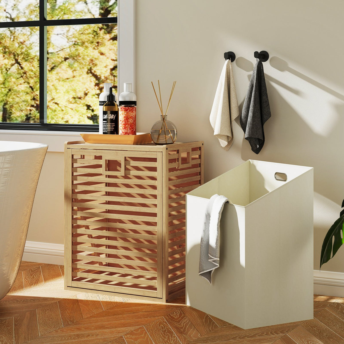 18 Gal Bamboo Tilt-out Laundry Hamper with Removable Fabric Bin-Natural view 3