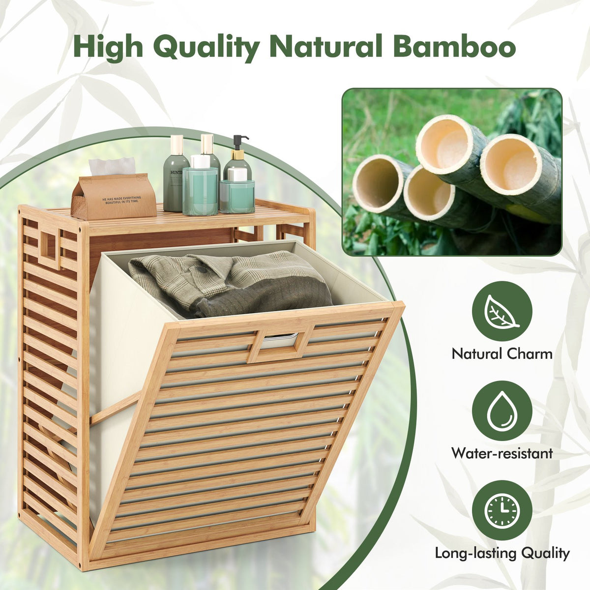 18 Gal Bamboo Tilt-out Laundry Hamper with Removable Fabric Bin-Natural view 7
