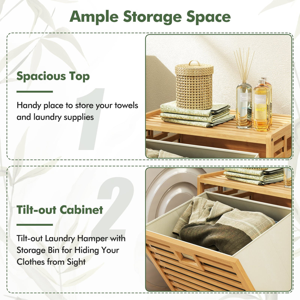 18 Gal Bamboo Tilt-out Laundry Hamper with Removable Fabric Bin-Natural view 8
