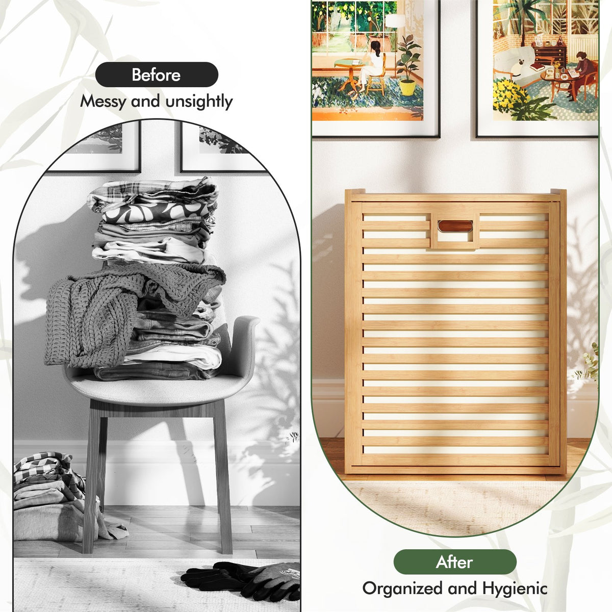 18 Gal Bamboo Tilt-out Laundry Hamper with Removable Fabric Bin-Natural view 9