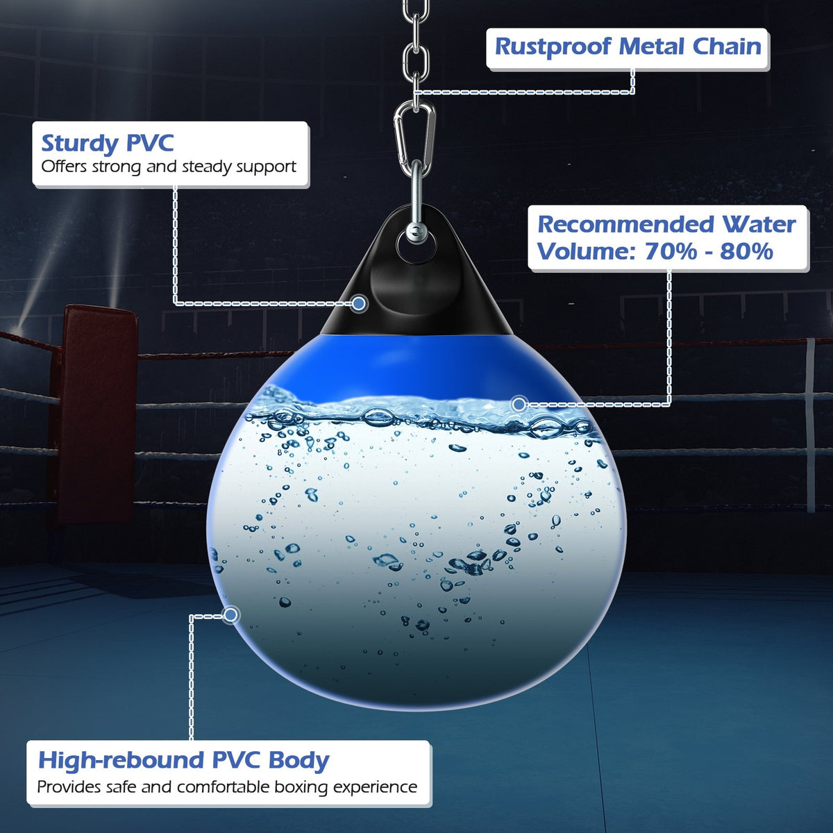 18 Inch 110 Pound Heavy Punching Water Aqua Bag with Adjustable Metal Chain-Blue view 6
