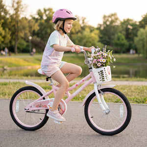 18 Inch Adjustable Seat Kids Bike with Front Basket Handlebar and Training Wheels-Pink view 2